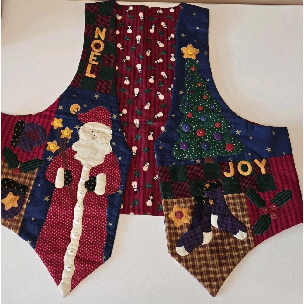 Vintage 90s Reversible Handmade Quilted Christmas Vest‎ Santa   Snowman Teacher